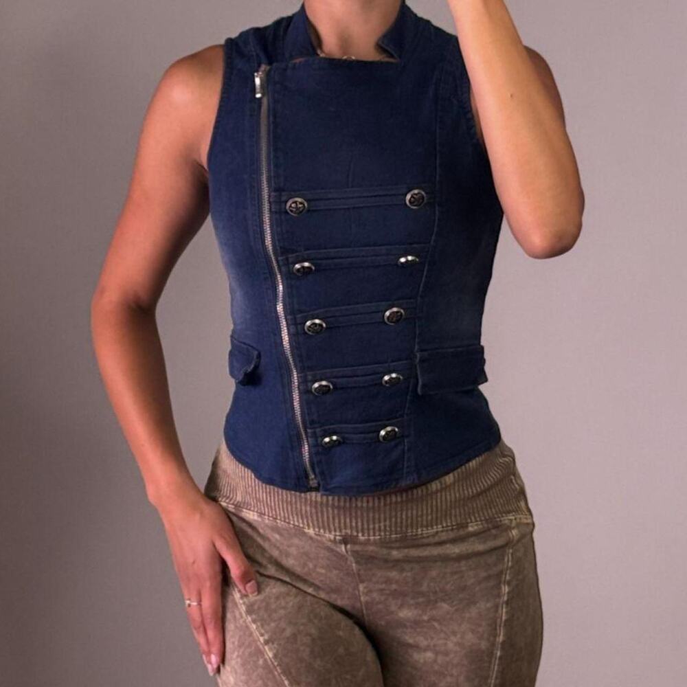 Blue Buttoned Denim Top M